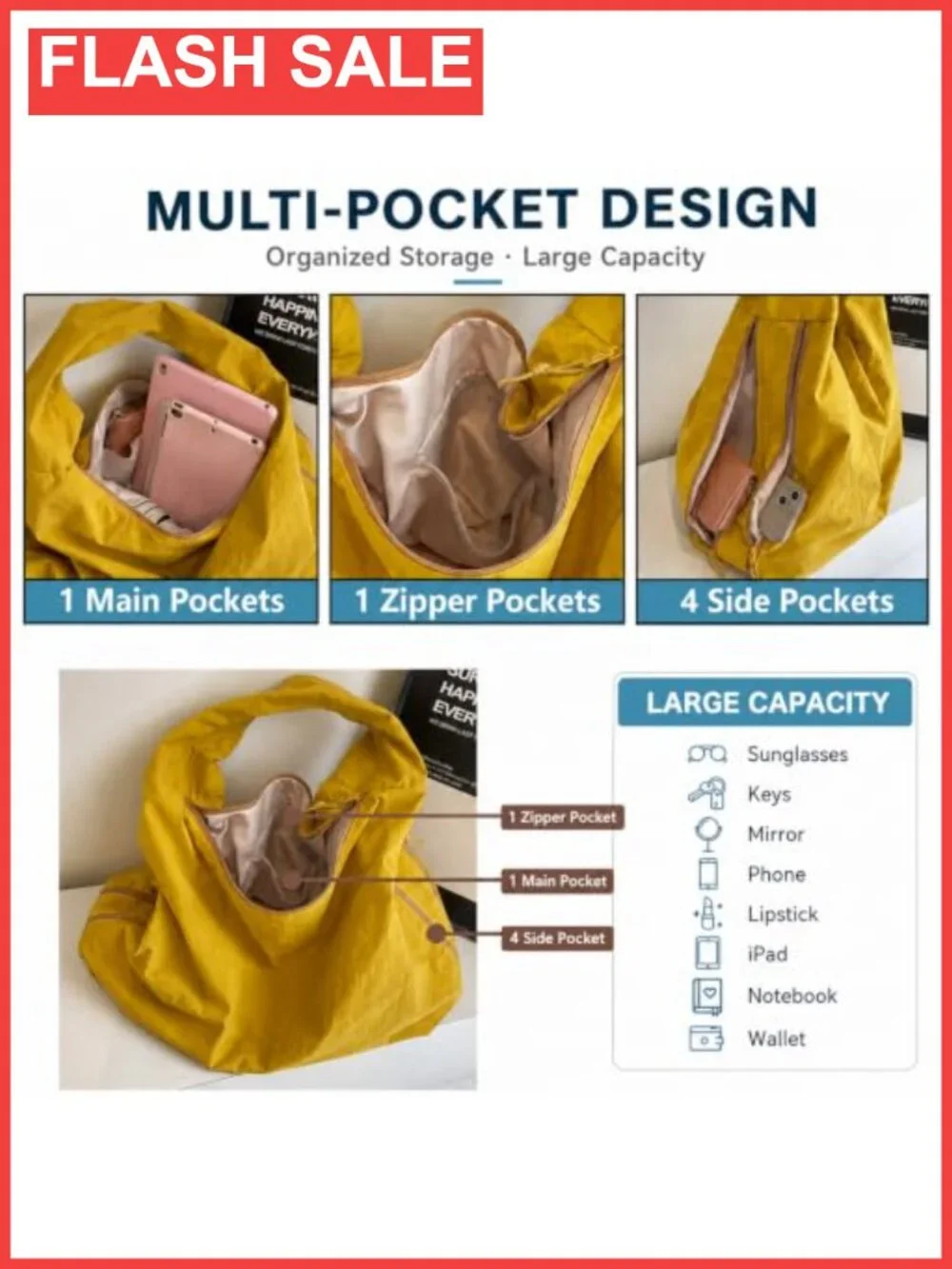 KAMEILONG Large Nylon Hobo Bag Women Crescent Shoulder Bag Vintage Tote Bag